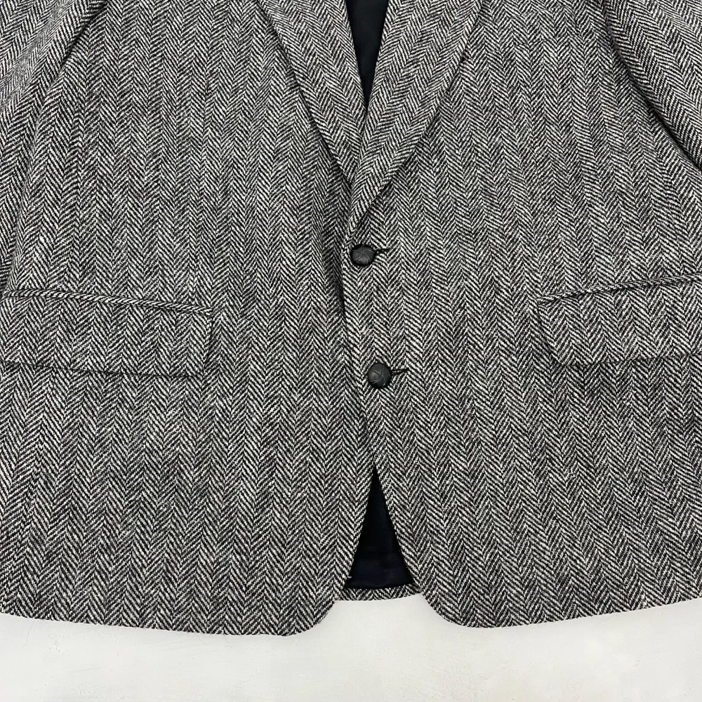 Protocol Mens 44R Single Breasted Blazer Gray Wool Tweed Herringbone‎ Two-Button